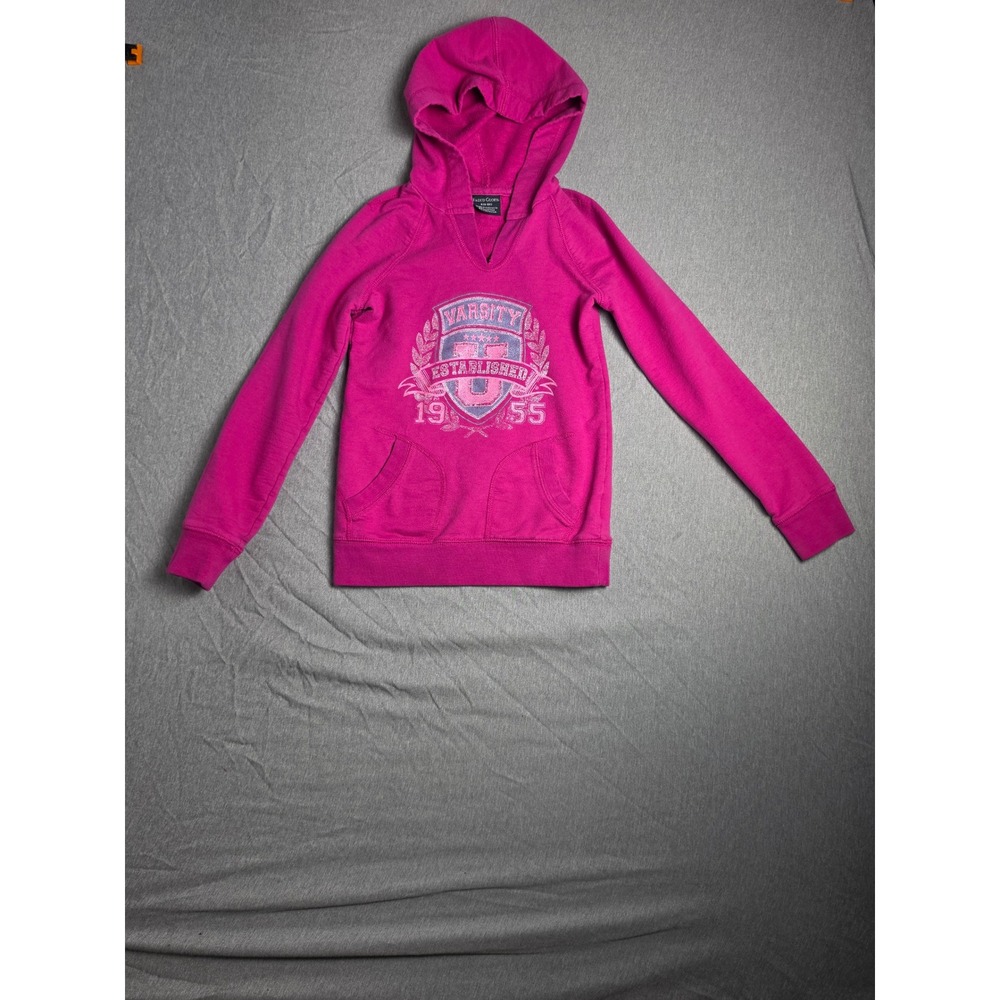 Faded Glory Girls Pink Varsity Graphic Pullover Hoodie Sweatshirt Size S 6-6X